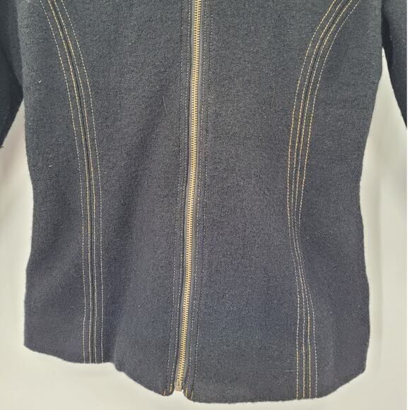 Icelandic Design Boiled Wool Swirl Embroidered Long Sleeve Zip Jacket Coat - Picture 8 of 16